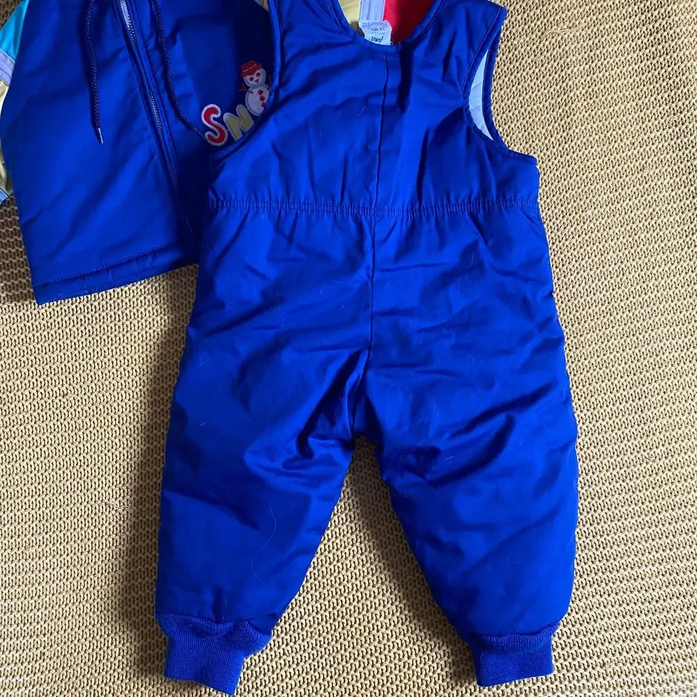 Vintage 80s Weather Tamer Color Block Snowman Winter Jacket & Bib Set Snowsuit